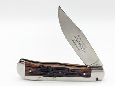 Schatt & Morgan Express Antique Worm Groove Jig Bone Switchblade Knife