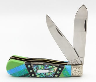 Custom Camillus Engraved Peal / Abalone Jumbo Bullet Trapper