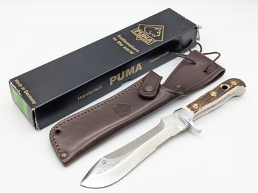 NIB 2018 Puma White Hunter Stag Fixed Blade Knife 116375 w/ Sheath