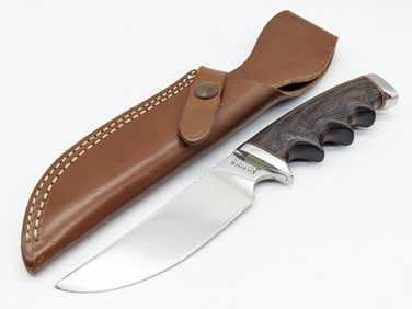 Gerber Model 475 Finger Groove Wood Fixed Blade Knife w/ Sheath