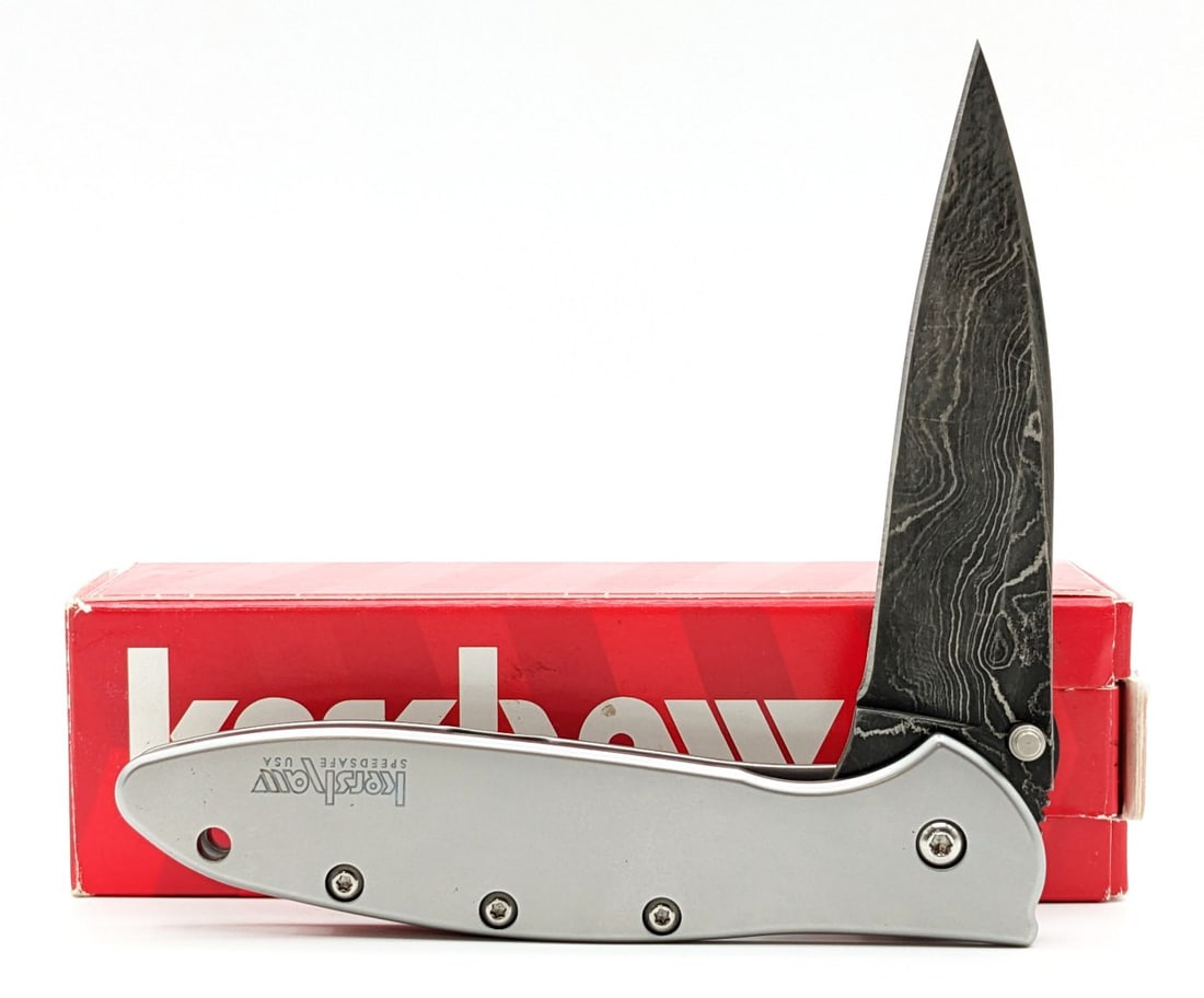 NIB Kershaw Leek Damascus Flipper Folding Knife (1 of 4)