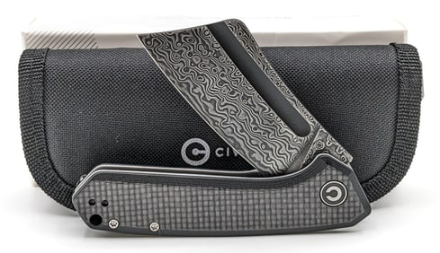 NIB Civivi Mini Bullmastiff Damascus Chopper Flipper Folding Knife w/ Case