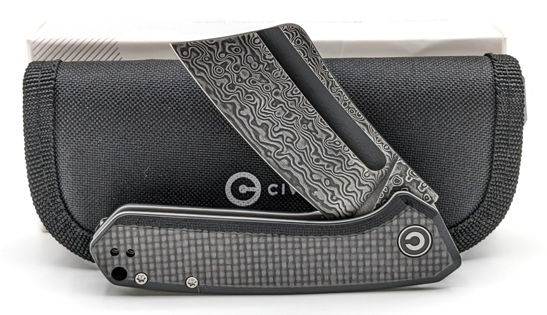 NIB Civivi Mini Bullmastiff Damascus Chopper Flipper Folding Knife w/ Case (1 of 4)