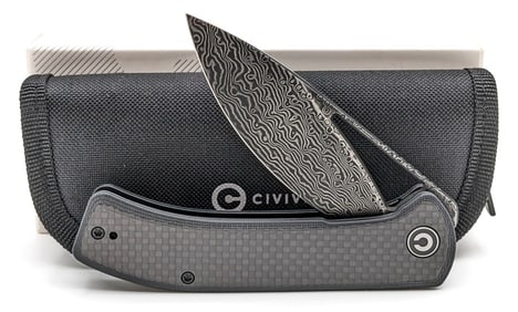 NIB Civivi Riffle Damascus Flipper Folding Knife w/ Case