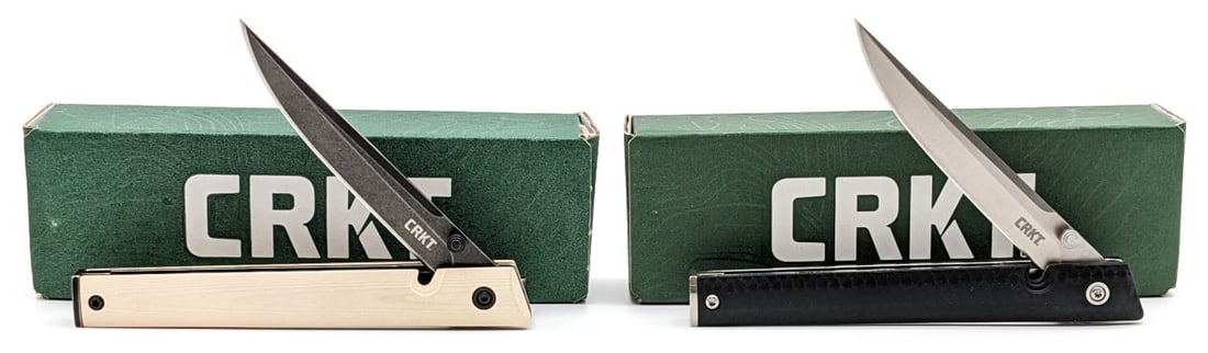 (2) NIB CRKT CEO 7096 Black & White Micarta Thumb Stud Folding Knives (1 of 7)