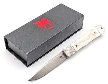 NIB CobraTec Jigged White Micarta Trapper Hidden Release Switchblade