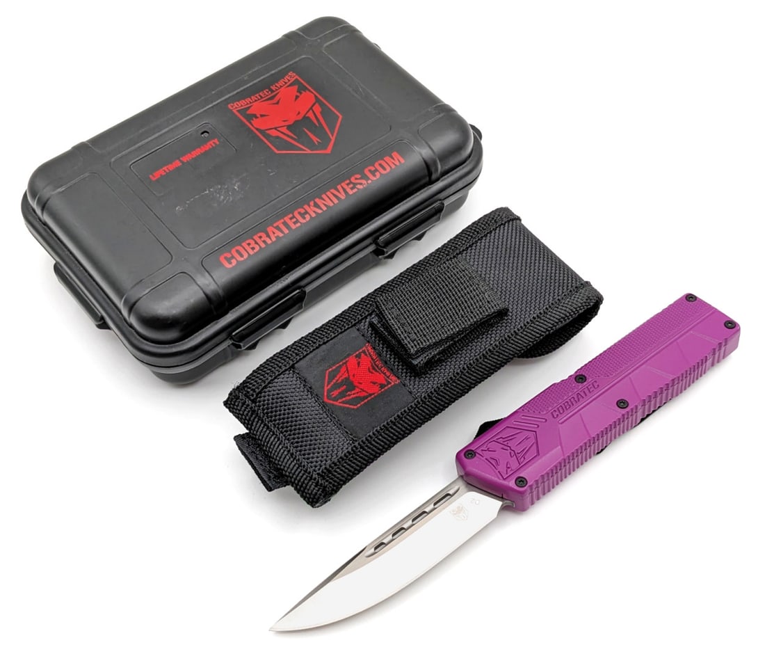 NIB CobraTec Medium CTK-1 Plum Purple OTF Knife w/ Sheath (1 of 6)