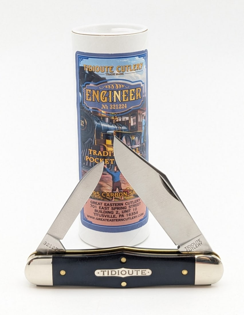 Great Eastern Cutlery Agate ESPL Texas Jack Knife 321224 w/ Tube: Knife features Tidioute shield and includes a Tidioute Cutlery Engineer promotional button. Knife is in very nice condition with light wear from handling. Overall measures 3-7/8in when closed.