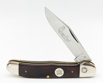 1993 Queen Cutlery Co. Smooth Wood Button Lock Folding Knife