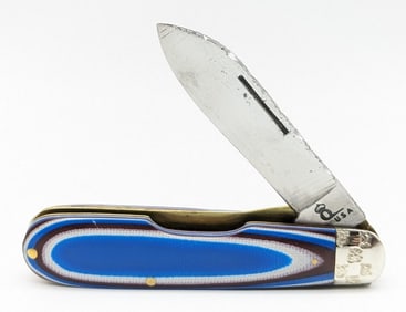Custom Queen Cutlery Black & Blue Micarta File Worked Jack Knife ST-48