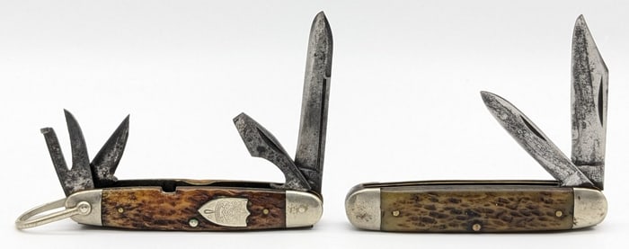 (2) Antique Ulster Knife Co. Jigged Bone Boy Scout & Jack Knife