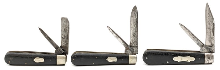 (3) Antique J. Russell & Co. Smooth Wood Jack Knives
