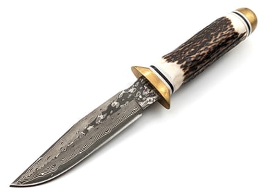 Custom Alberto Rossini Damascus Stag Hunting Knife