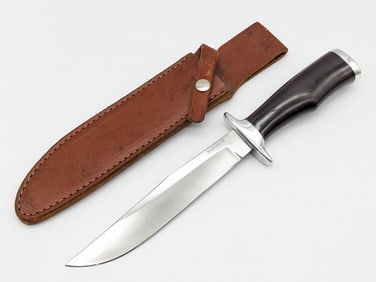 Vintage Morseth Black Micarta 6-3/4in Fighter Tactical Air Command Knife w/ Sheath