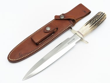 Vtg Randall Model 2-8C 8in SS Stag Fighting Stiletto w/ Sheath