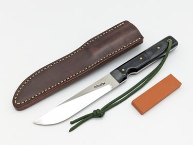 Randall Model 10 SS Black Micarta Fisherman Utility Knife w/ Sheath & Stone