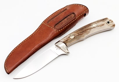Vtg Custom James Lile Pinned Stag Hunting Knife w/ Sheath