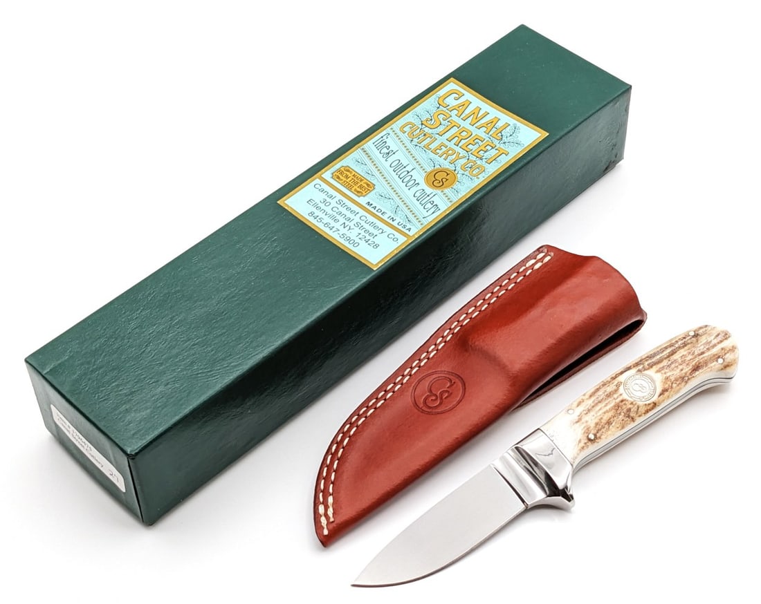 NIB Canal Street Cutlery Co. D' Holder Stag Drop Point Hunter #1796475 w/ Sheath (1 of 9)