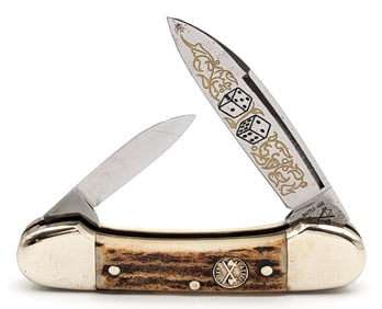 Ltd Battle Axe Brand The Gambler Stag Canoe Knife