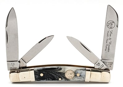 Bertram Cutlery Hen & Rooster Black & White Swirl Congress Knife