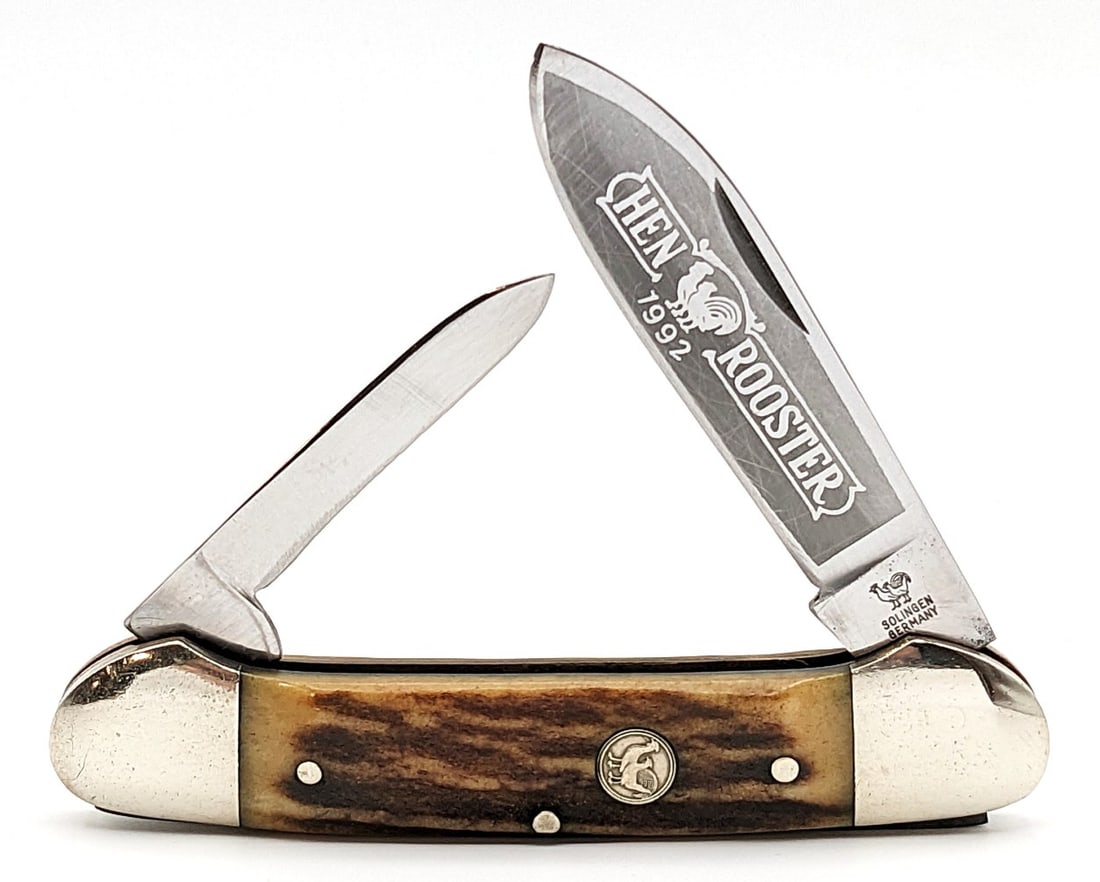 1992 Bertram Cutlery Hen & Rooster Stag Canoe Knife (1 of 4)