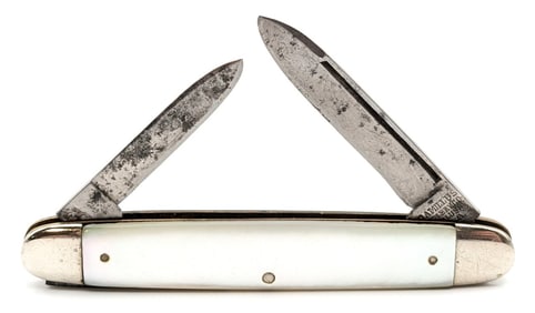 Camillus Cutlery Co. Half Mother of Pearl Half Rough Black Cigar Knife
