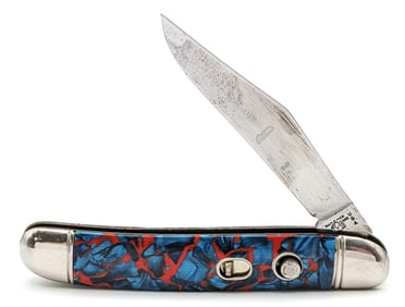 Hammer Brand Marbled Blue & Red Switchblade Knife