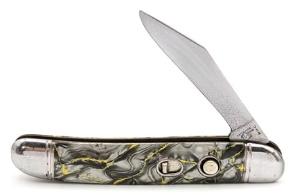 Hammer Brand Marbled Gray & Yellow Switchblade Knife