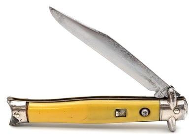 Colonial Shur-Snap Synth Yellow Bowtie Fishtail Switchblade Knife