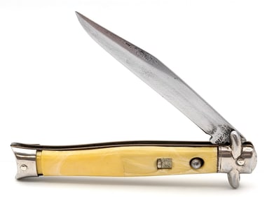 Colonial Shur-Snap Marbled Yellow Bowtie Fishtail Switchblade Knife