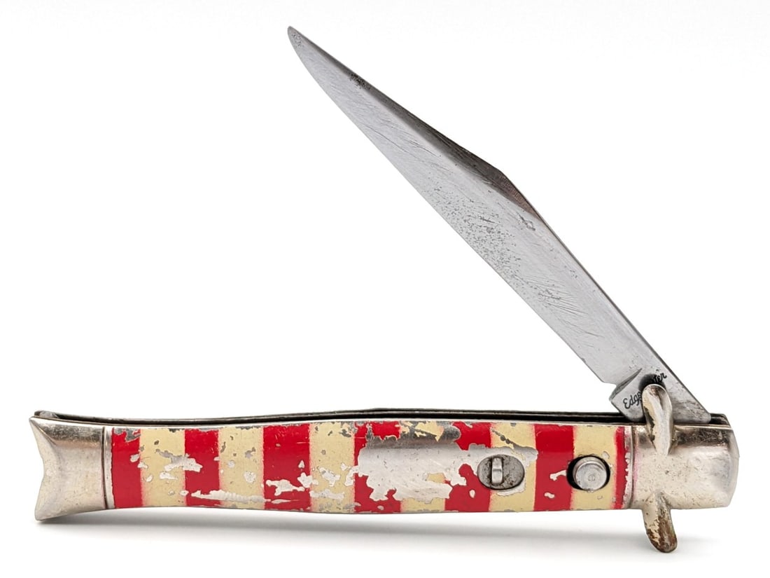 Edgemaster Painted Red & White Bowtie Fishtail Switchblade Knife (1 of 4)