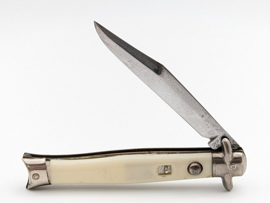Shur-Snap Colonial Synth White Bowtie Fishtail Switchblade Knife (1 of 4)