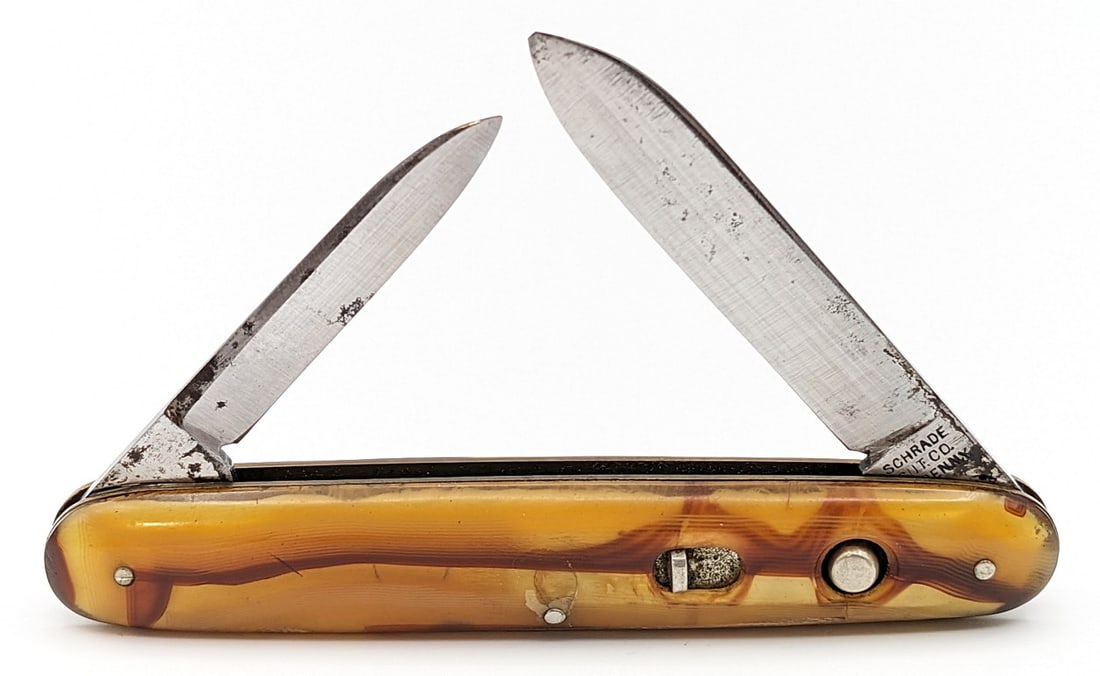 Schrade Cut Co. Butter & Molasses Celluloid 2-Blade Switchblade Knife (1 of 4)