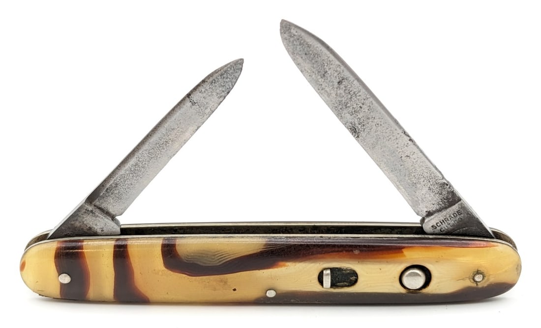 Schrade Cut Co. Butter & Molasses Celluloid 2-Blade Switchblade Knife (1 of 4)