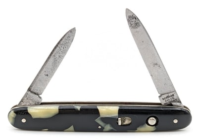 Schrade Cut Co. Black & White Celluloid 2-Blade Switchblade Knife
