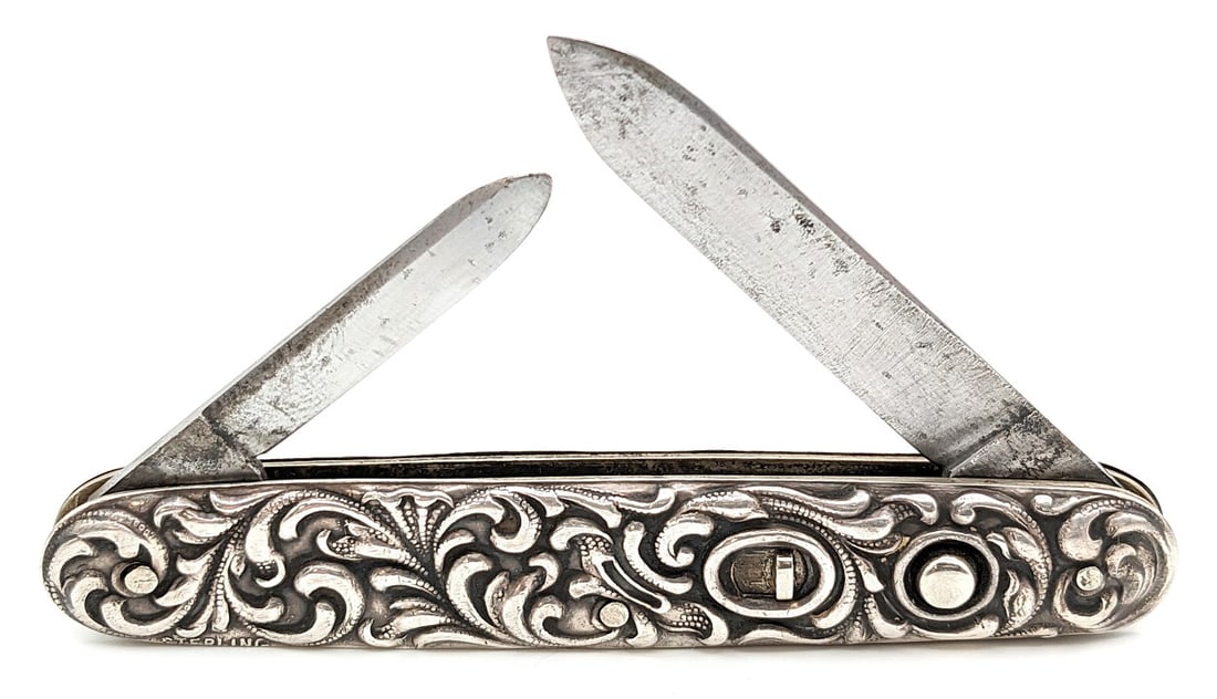 Schrade Cut Co. Stamped Sterling Silver 2-Blade Switchblade Knife (1 of 4)