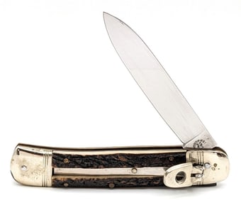 Robert Klaas Kissing Crane Stag Leverlock Switchblade Knife