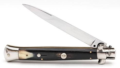 Large Inox Italy Horn Handle Stiletto Switchblade