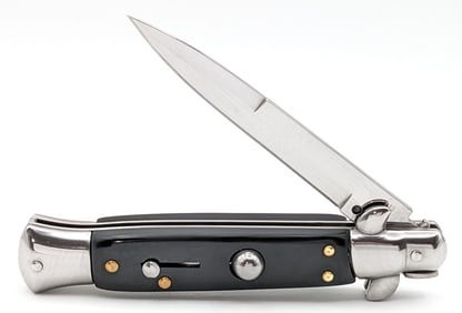 AKC Italy Slick Black Stiletto Switchblade Knife