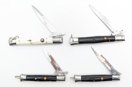 (4) Vintage Swing Guard Stiletto Switchblade Knives