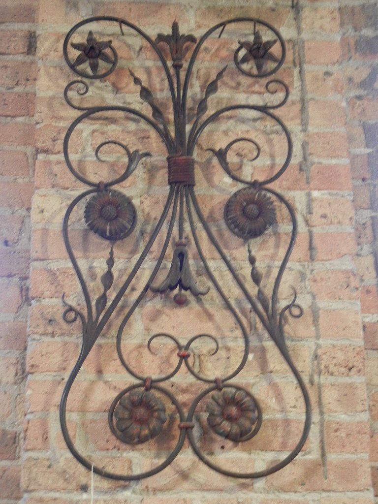 Argentinean Decorative Iron Wall Panel, Floral Design,: Argentinean Decorative Iron Wall Panel, Floral Design, from Estate of Jose Thenee