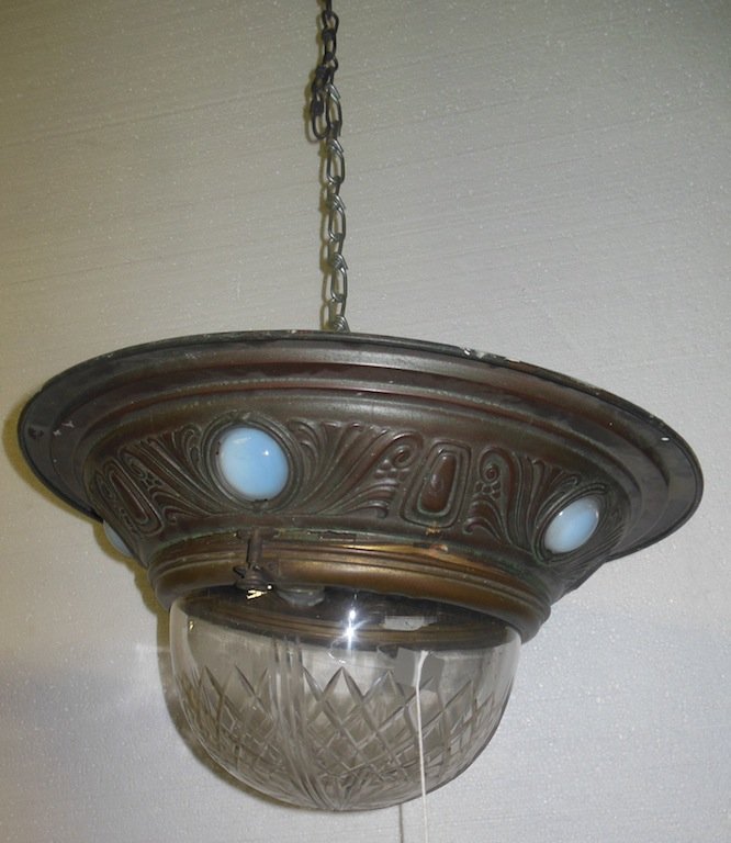 Argentina bronze ceiling mount light with jewels and et: Argentina bronze ceiling mount light with jewels and etched glass