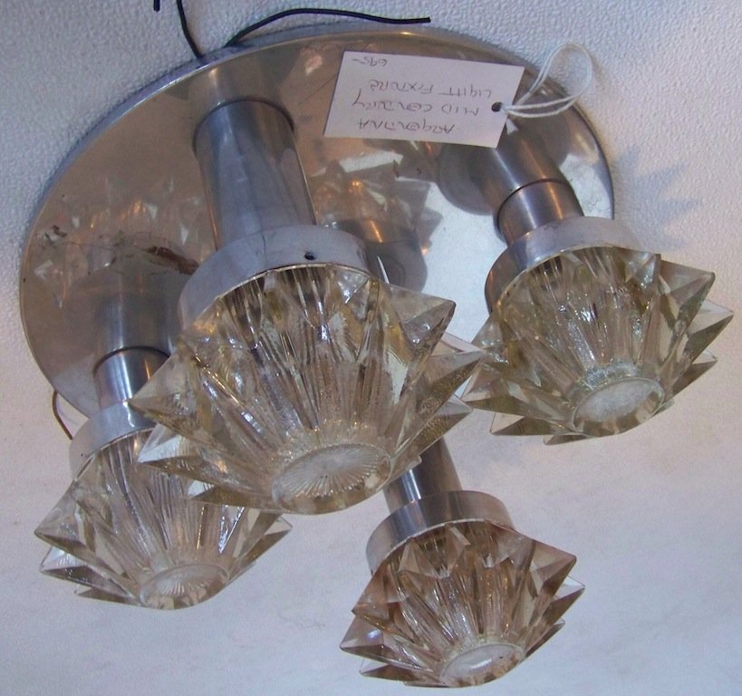 Mid Century Argentinean Ceiling Light Fixture, 4 Star P: Mid Century Argentinean Ceiling Light Fixture, 4 Star Pattern Glass Shades