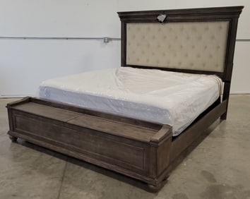 Ashley Furniture Johnelle Gray Brown King/Cal King Upholstered Panel Bed With Storage Footboard