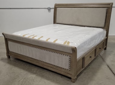 Ashley Furniture Challene Gray Brown King/Cal King Upholstered Sleigh Bed With Storage Drawers