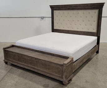 Ashley Furniture Johnelle Gray Brown King/Cal King Upholstered Panel Bed With Storage Footboard