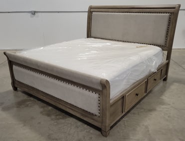 Ashley Furniture Challene Gray Brown King/Cal King Upholstered Sleigh Bed With Storage Drawers