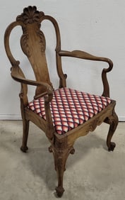 Vintage Irish Queen Anne Style Carved Mahogany Arm Chair