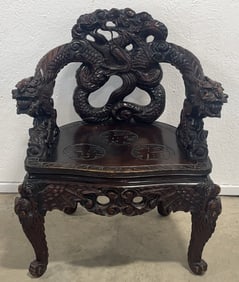 Antique Chinese Carved Wood Dragon Throne Chair