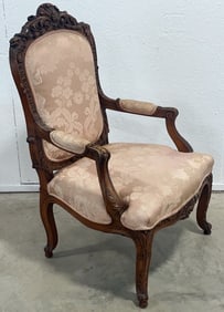 Antique French Louis XV Carved Walnut Fauteuil Arm Chair